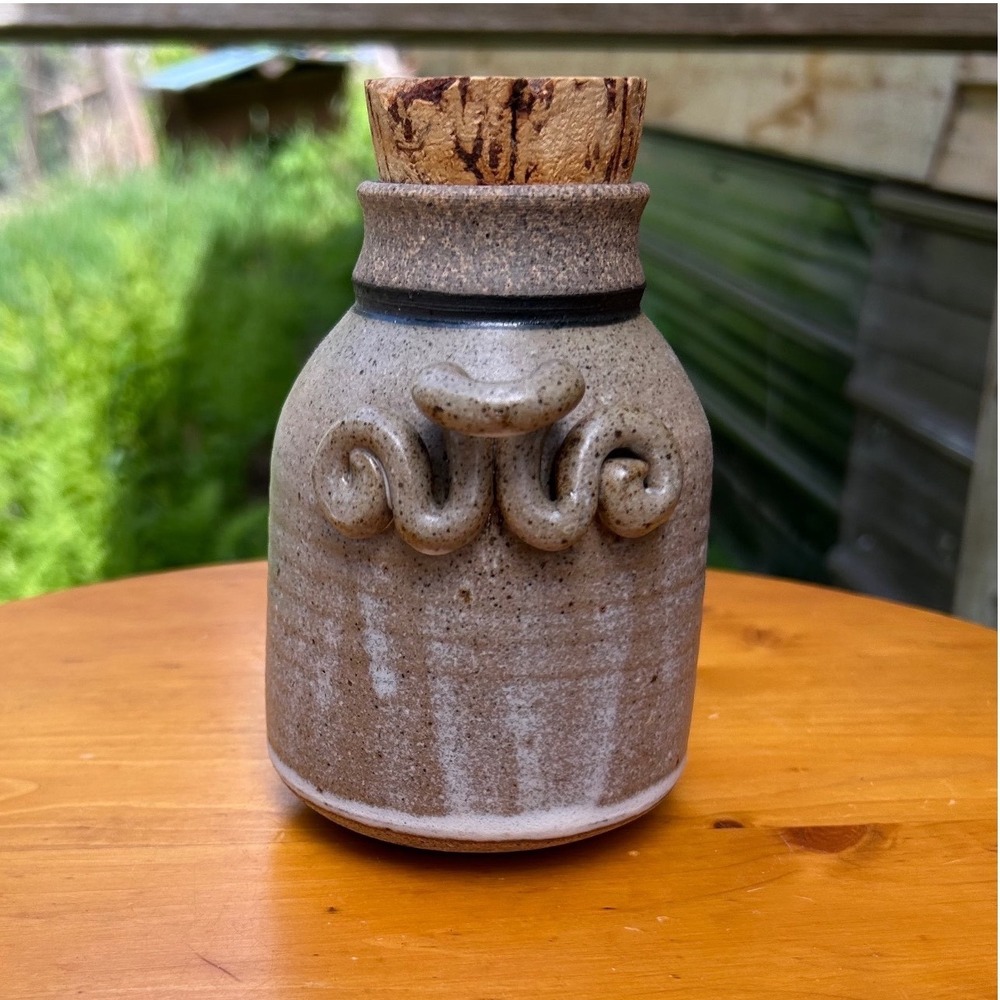 Vintage Studio Pottery Stoneware Jar Brown Handcrafted Cork Lid Connie Pike Neut